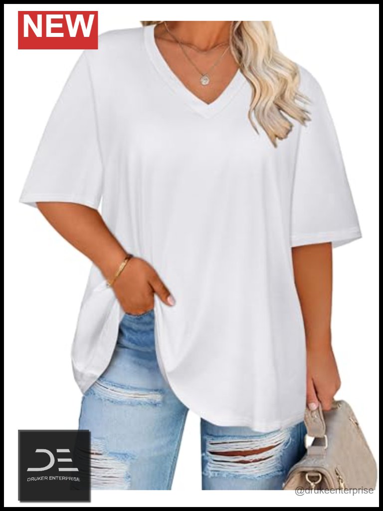 Plus Size Oversized V-Neck Short Sleeve T-Shirt